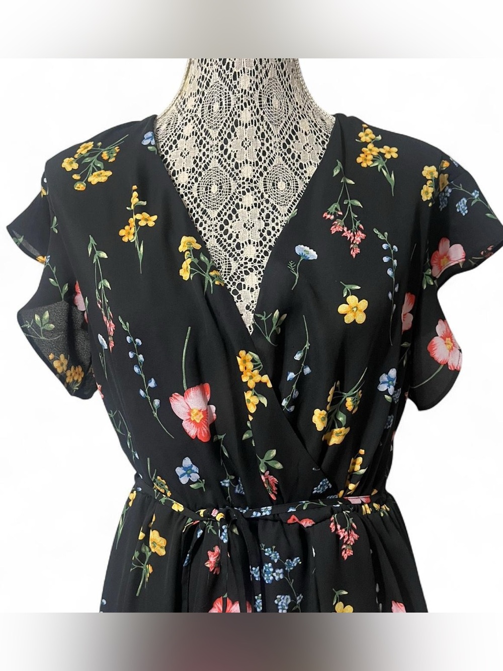 Emma & Michele Black Floral Midi Dress